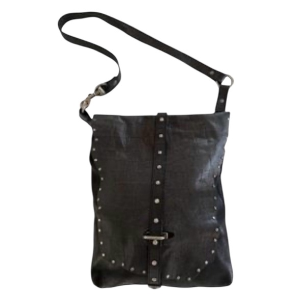 ABS Allen Schwartz Handbags - ABS Allen Schwartz Black Crocodile-Embossed Leather Studded Crossbody Bag